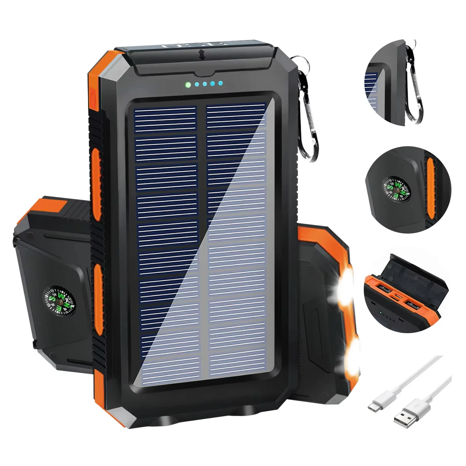Solar Emergency Charger - Waterdichte zonne-energie powerbank 20000mAh, snelladend, draagbare
